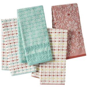 Pioneer Woman Floral Dot Woven Kitchen Towels 4pc Set Green Pink 18"x28" New